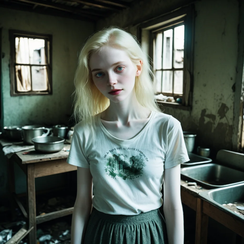 <lora:Korean_1girl:1.1>, a 32k UHD RAW professional analog documentary photograph, akin to a Fujifilm XT3 shot, of a beautiful 19-year-old girl in a slum house. The natural lighting should mimic ray tracing, capturing every photon realistically to create rich depth and special atmosphere. She should be posed from the waist up, her natural and subtle expressions illuminated by nuanced light that accentuates the textures and details of her ultra highly detailed sexy pale skin and the environment.