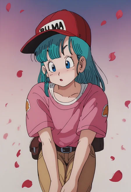 score_9, score_8_up, score_7_up, score_6_up, score_5_up, score_4_up, sakura bloom,falling petals, tokyo, rainbow, <lora:bulmdbzs1XL_Pony_v1:1> bulmdbzs1, 1girl, blue hair, blue eyes, r3djack3tstyl3,hat