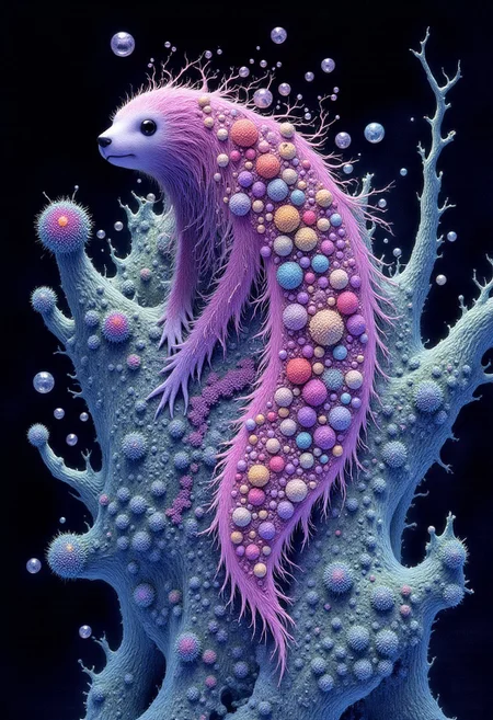Studio Ghibli Dark Fairytale, Coloured scanning electron micrograph Tardigrades water bear + 3D + Electron microscopy + microcosmos + macrophoto + microfauna +