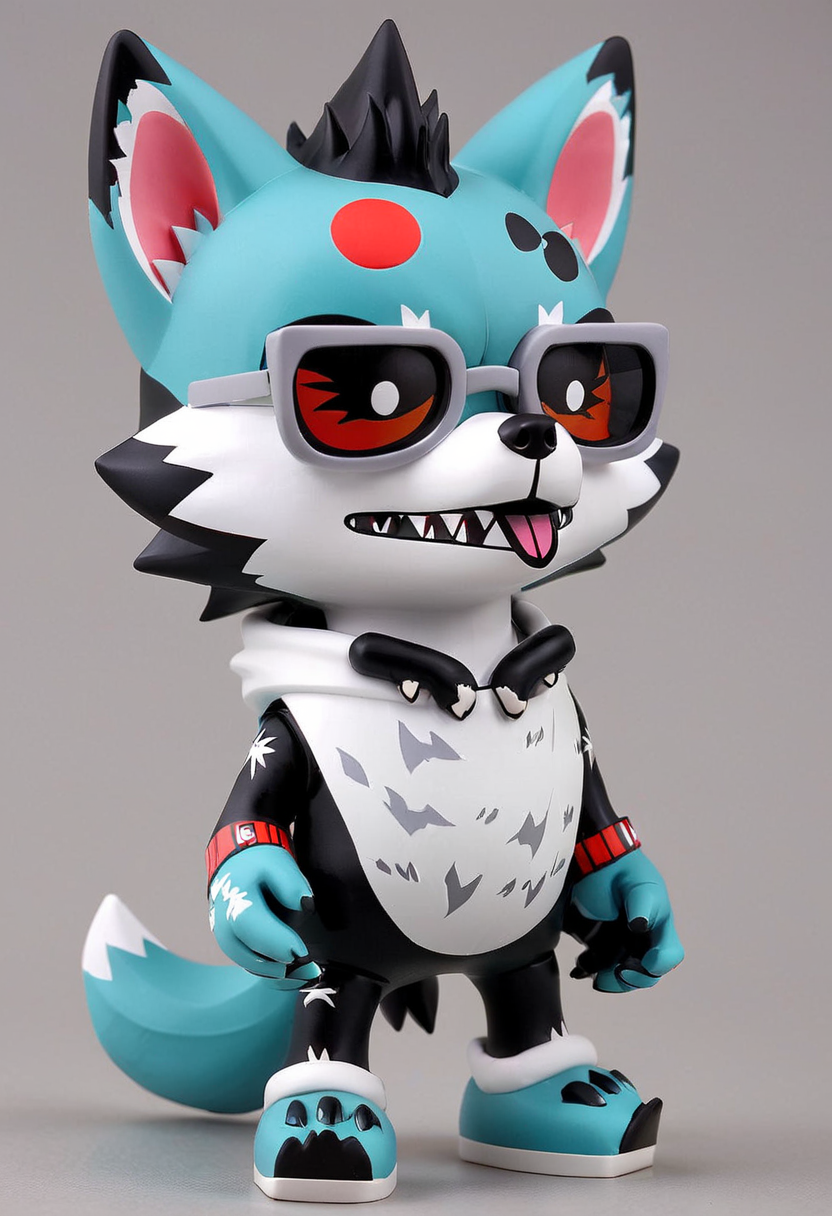 japan rock wolf, subculture, gmrndnr, vinyl figure, whimsical 3d character <lora:gmrndnr_v0.0.1:0.7>
