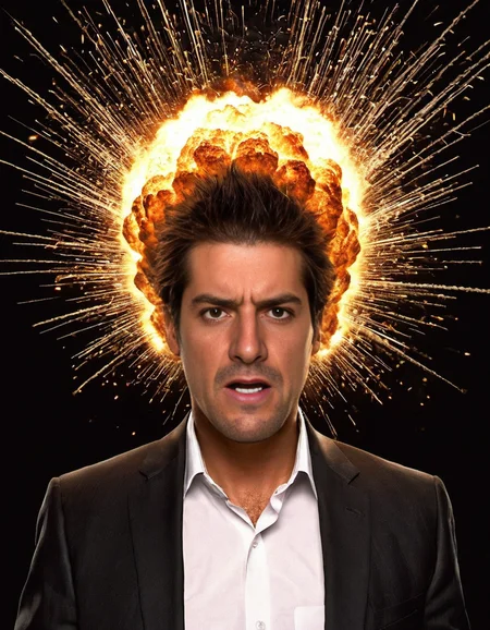 Explosion Artstyle coming from the top of a mans head, surreal, disturbing, photorealistic, high resolution, beautiful, highest quality, masterpiece, highly detailed,  <lora:add-detail-xl:0.85> <lora:Explosion Artstyle - Trigger is Explosion Artstyle:1>