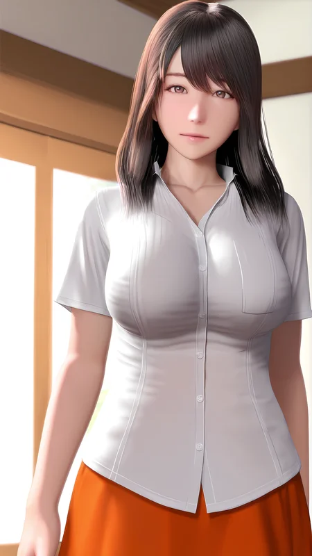 amazing quality,absurdres,best quality,masterpiece,highres,newest,detailed,detailed body,detailed face,masterpiece,best quality,solo,3d,realistic,
Kawase Shizue,1girl,solo,black hair,shirt,skirt,white shirt,long hair,looking at viewer,brown eyes,breasts,<lora:Kawase Shizue:0.8>,
