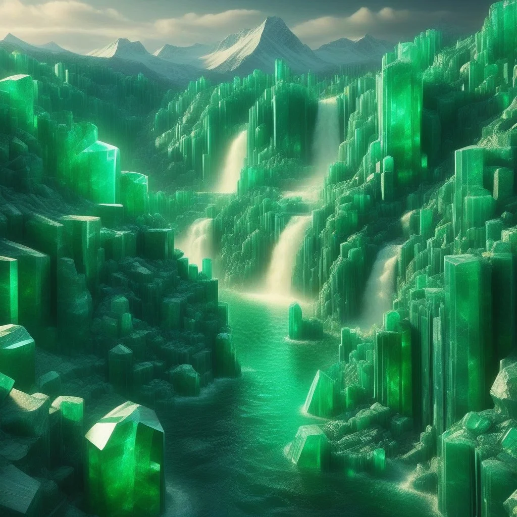 emeraldmorph, Liquid Marble Lake, Golden accents, aurora borealis?! a sea of cut emerald,