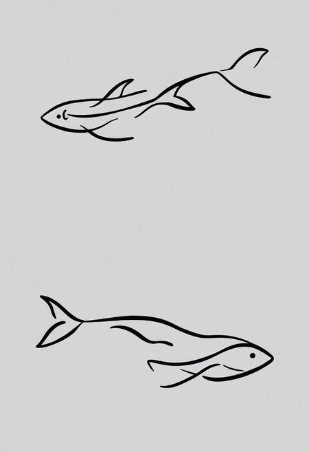 score_9, minimalism, greyscale, a fish, Stylized
