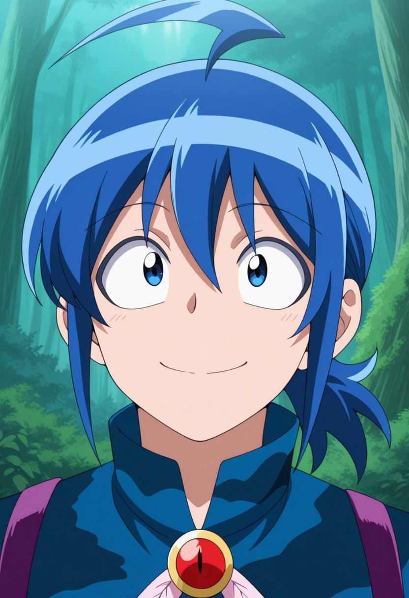 masterpiece,best quality,amazing quality, source_anime,
IrumaSuzuki, 1boy, male focus, solo, blue eyes, blue hair, ahoge, ponytail, jacket, camouflage jacket, blue jacket, brooch, portrait, smile, 
outdoor, nature,