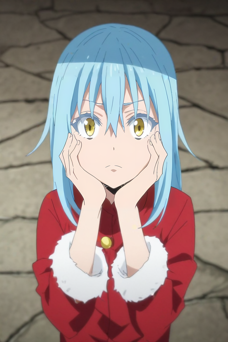 score_9, score_8_up, score_7_up, score_6_up, score_5_up, score_4_up, BREAK source_anime, anime screencap, anime coloring, , looking at viewer, , depth of field, 1other, androgynous, solo, <lora:rimuru_tempest_pony:0.82>, rimuru_tempest, blue hair, yellow eyes, long hair, bangs, hair between eyes, christmas costume, amphitheater, Hands on cheeks, displaying surprise, <lora:sdxl_lightning_8step_lora:1>