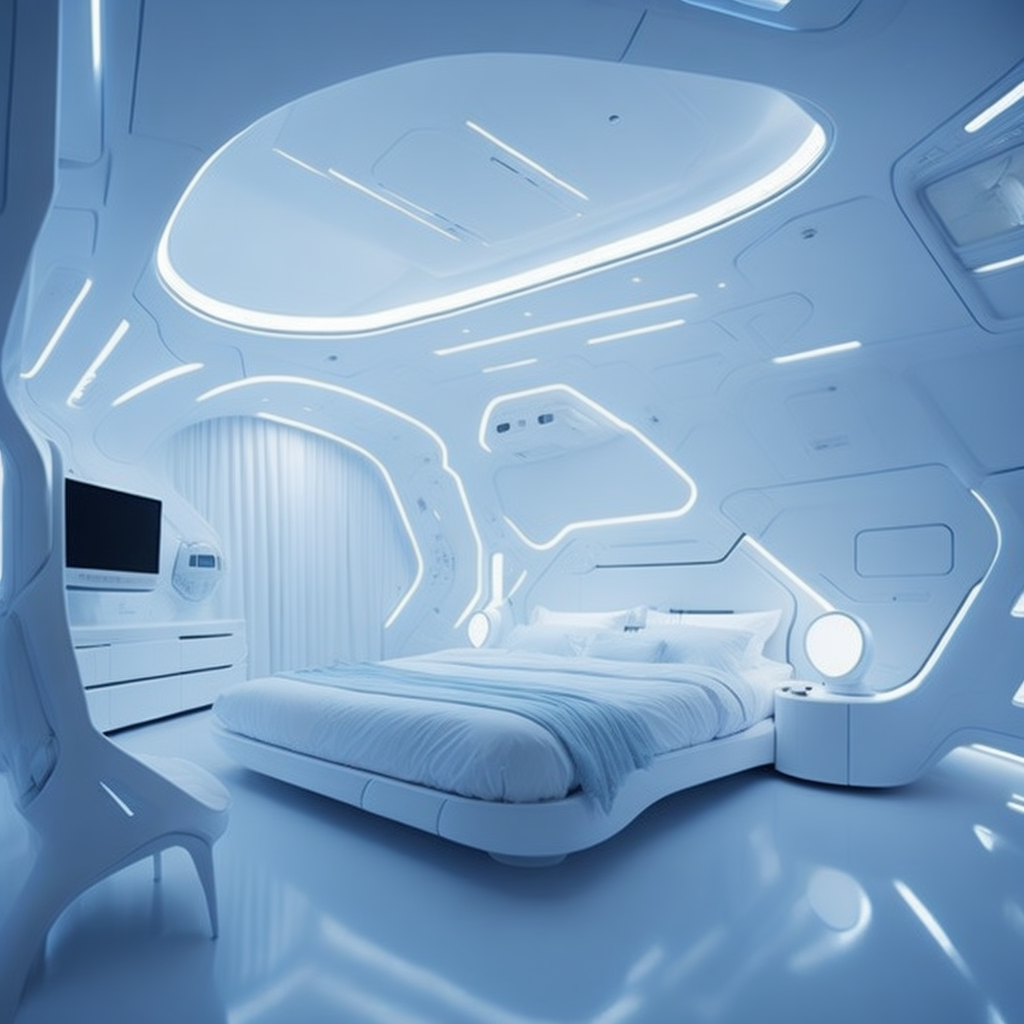 <lyco:bionic style interior design:1.0> white futuristic bionic bedroom