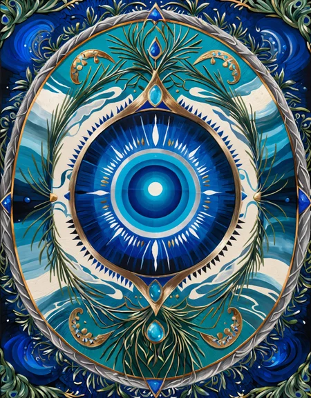 zavy-rghflt, (designed by Josephine Wall:1.1) and Elena Paraskeva, painting, Teal, Cobalt Blue and Light Gray Ethiopian (Pine needle carpet:1.1) , Grand, it has ornate details, Very wide view, Vivid, Serene, Voidpunk, Fish-eye Lens, colorful, horror, painterly, sublime, elaborate, vibrant, elegant, contemporary, great composition