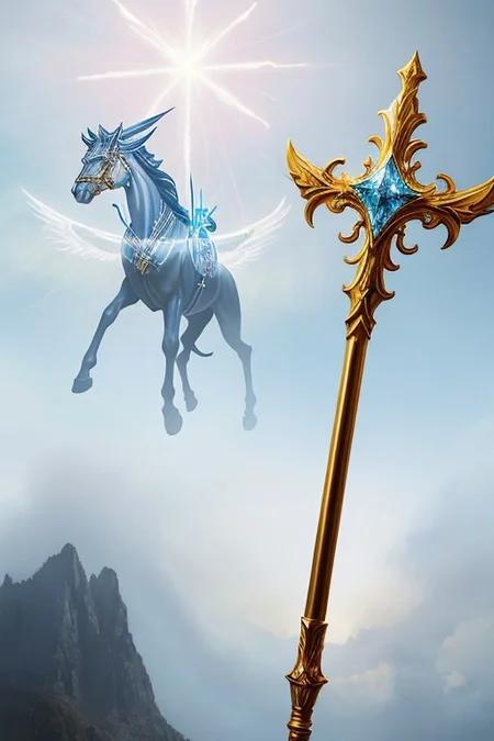 MagicItem_v1, fantasy, cross, cross-shaped scepter, masterpiece, high detailed, elegant, majestic, detailed, pretty, beauty, perfect, sleek, world morph, front facing position, perfect morph, divine, heavenly, excessive energy, holy