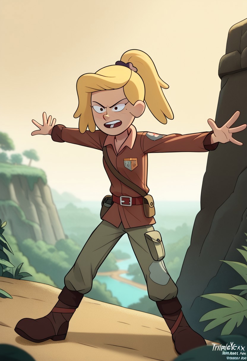 score_9, score_8, score_7, score_6,
triplevexx, 1girl, CHSashawaybright,
Outfit: A rugged, earth-toned cargo outfit, complete with a utility belt,
Action: She is climbing a rocky cliff, reaching for a hidden treasure chest.
Background: A breathtaking view of a lush jungle, with cascading waterfalls