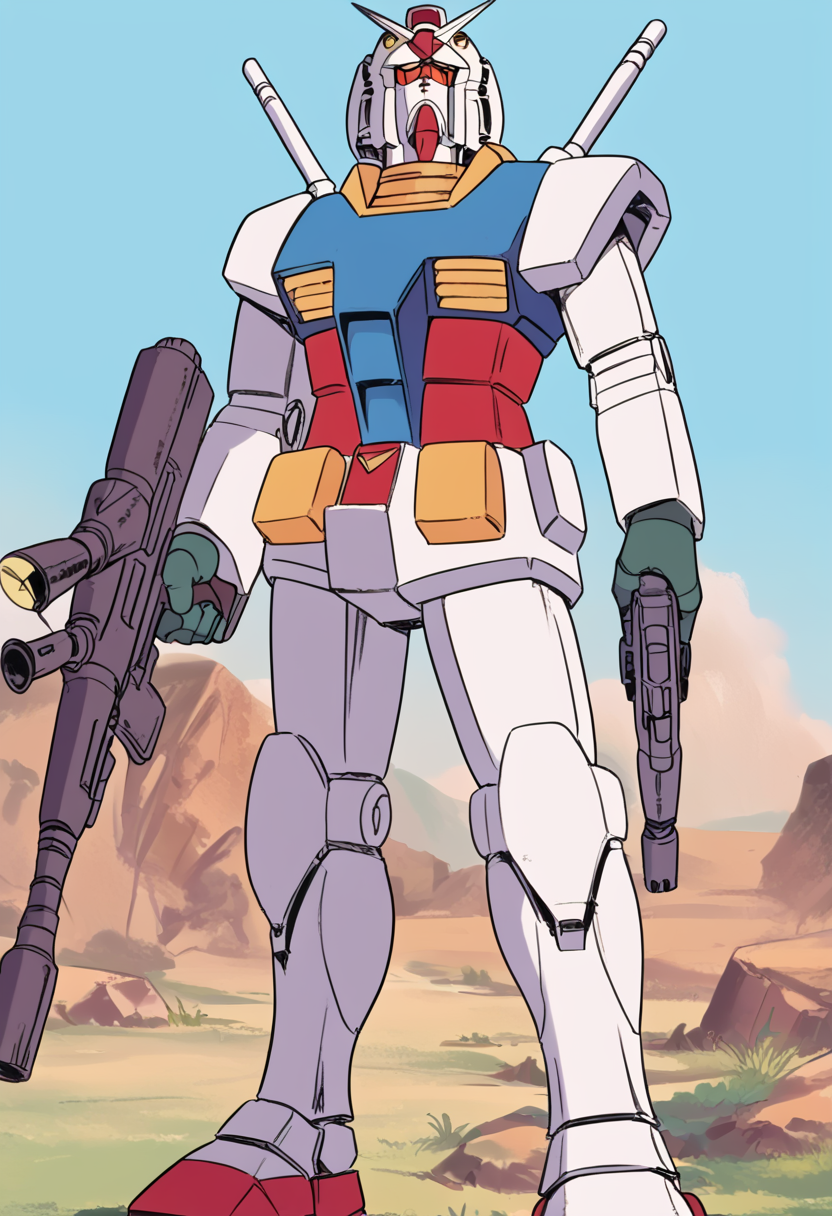 (score_9:0.9),score_8_up,score_7_up,anime style,rating_safe,(zPDXL),<lora:Gundam RX-78-2 ponyXL v1.5:0.85>, Gundam RX-78-2, shield, weapon, transparent background, gun, beam rifle, solo, energy gun, holding weapon, holding gun, holding, holding shield, standing