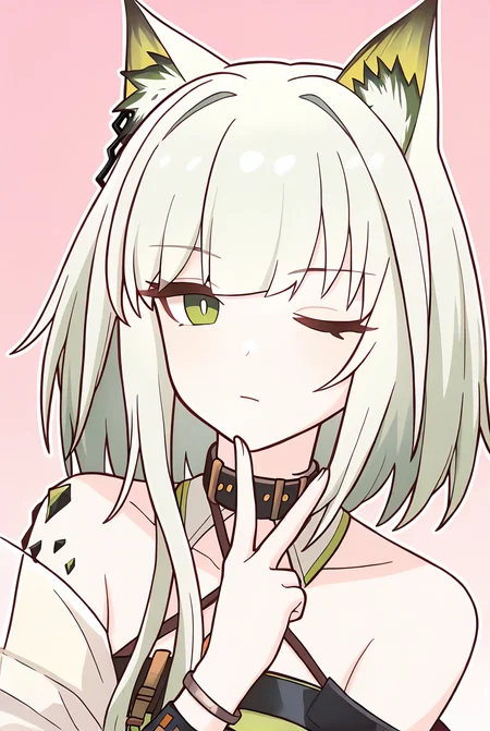 <lora:pcr-000008:1>,1girl,solo,upper body,gradient background,pink background,v,one eye closed,kal'tsit \(arknights\),expressionless,, masterpiece, best quality, very aesthetic, absurdres,newest, incredibly absurdres,