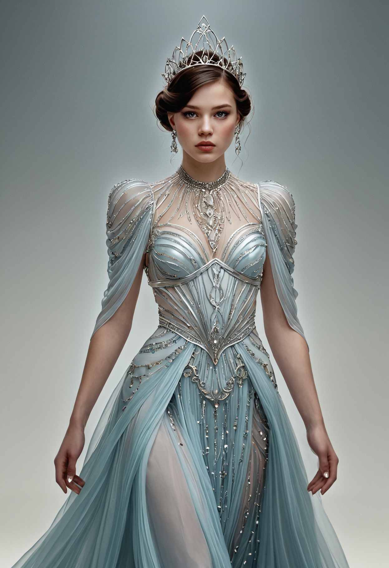 Dreamscape Charlie Bowater princess,a young woman,1girl,<lora:Alexander McQueen-art deco:1>,Alexander McQueen art deco, . Surreal, ethereal, dreamy, mysterious, fantasy, highly detailed