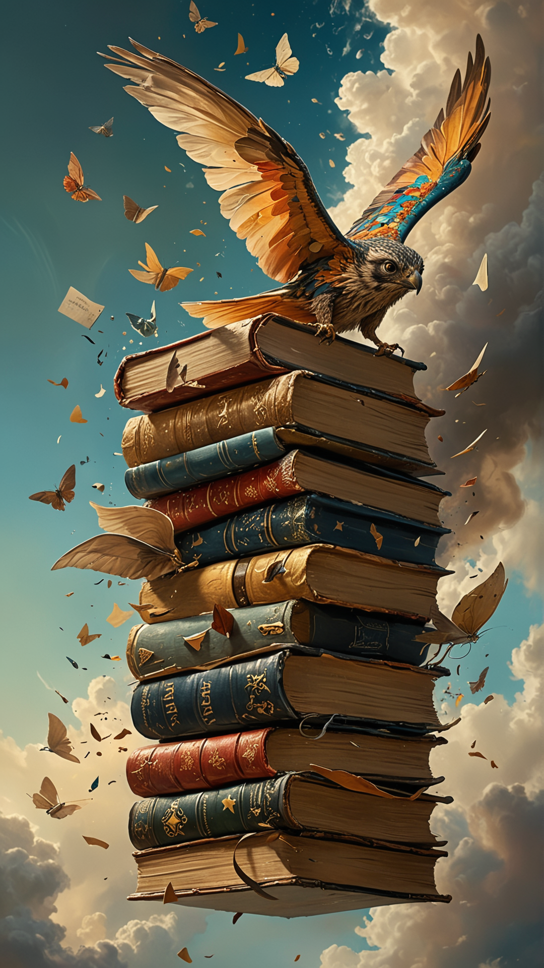 Flying books (masterpiece, award winning artwork)
many details, extreme detailed, full of details,
Wide range of colors, high Dynamic
 <lora:add-detail-xl:1>
 <lora:WildcardX-XL-Detail-Enhancer:1>
<lora:MJ52:0.375>
 <lora:CinematicStyle_v1:0.42>