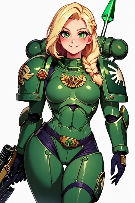 score_9, score_8_up, score_8, medium breasts, (curvy), cute, eyelashes, BREAK, , zzDarkAngel, 1girl, long hair, simple background, white background, green eyes, weapon, gun, pauldrons, shoulder pads, power armor shoulder armor, arrow (symbol), green theme, cowboy shot, <lora:Dark_Angels_Warhammer_40K_PDXL_v2:0.8>, , BREAK, closed mouth, alternate costume, smile, looking at viewer, blush, zzLFashion, cowboy shot, embedding:zPDXL, Expressiveh, <lora:Vivid:0.7>, <lora:LFashionPDXL:1>, <lora:Uncensored_PonyXL_cpt_v02.09:0.4>, <lora:Expressive_H-000001:0.4>,