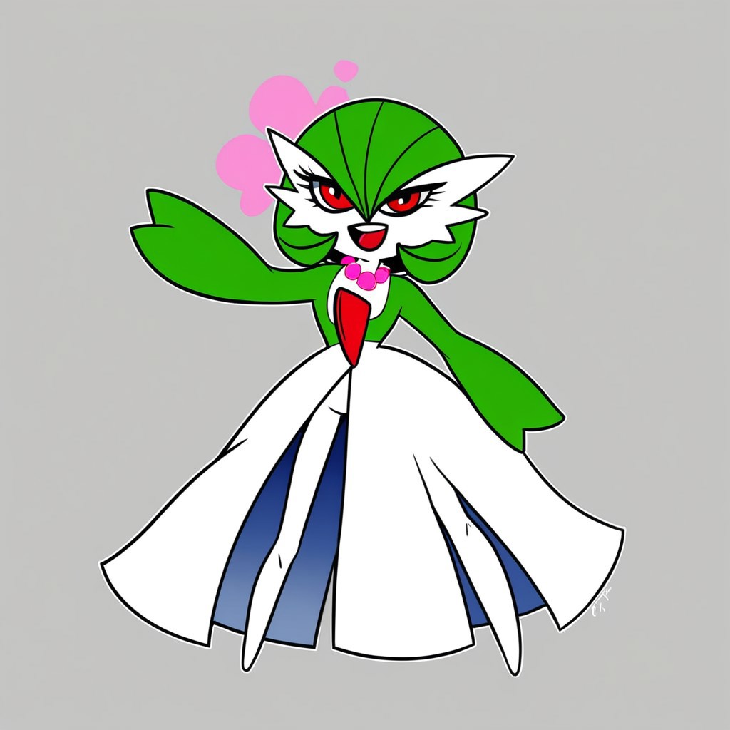 gardevoir, green_hair, green_skin, hair_over_one_eye, BREAK score_9, score_8, score_7, posing, (((girly))), (((eyelashes))), (((female))), Disney BREAK ((((((front view)))))), (((looking at viewer))), (((looking straight ahead))), (smug), (((eyelashes))), (((wearing pink heart necklace))), tough, solo, happy, smirking, smiling, (((flirty))), feral, (((standing tall))), ((((((full body view)))))), standing confidently, (((smirk))), sneer, leering, (((open eyes))), (((open mouth))), sassy BREAK head held high, solo, legs apart
