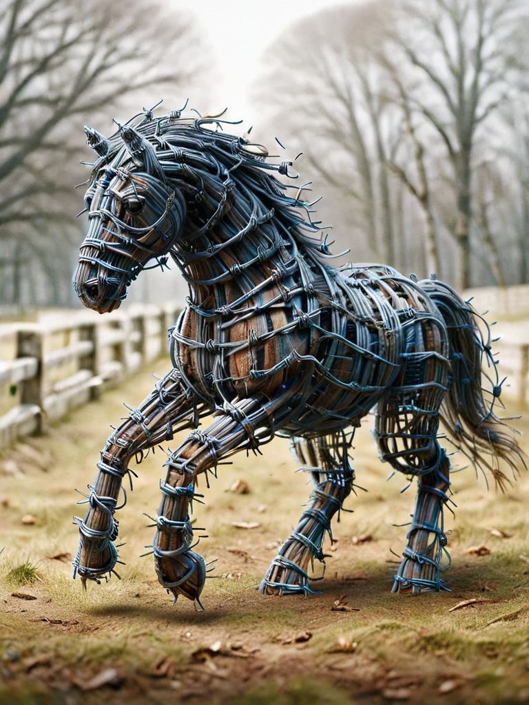 a horse made out of ral-barbwire <lora:ral-barbwire:1>