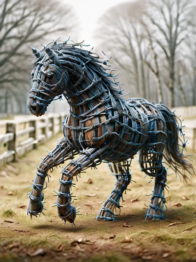 a horse made out of ral-barbwire <lora:ral-barbwire:1>