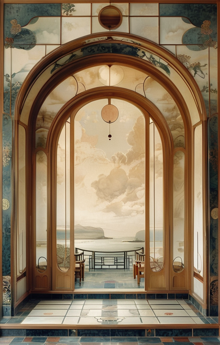 masterpiece,best quality,<lora:tbh309-sdxl:0.9>,illustration,designed by Victor Horta, Minimalist Japanese-inspired tea house by the sea, evoking the style of Tadao Ando