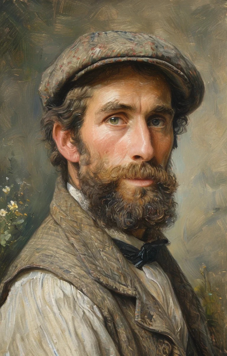 masterpiece,best quality,<lora:tbh136-sdxl:0.85>,portrait of man,illustration,style of Helen Allingham