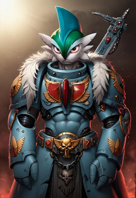 (((Gallade))), male, anthro, Score_9_up, absurdres, source: Gamesworkshop, the Space Wolves chapter, muscular Gallade, red eyes, head crest, feral , in gray armor with fur trim and astartes helmets wielding chain swords, best quality, expressive eyes, perfect face, perfect anatomy, highly detailed, perfect hands, Warhammer 40K, space marine, mantisdetailerse, adddetails, MOVIE STILL
FILM STILL
CINEMATIC
CINEMATIC SHOT
CINEMATIC LIGHTING, SpaceW40K