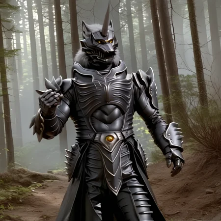 male, handsome, powerful muscular body, breathtaking beauty, pure perfection, unforgettable, impressive, chiaroscuro, vivid colors, dynamic perspective, side lighting, rim lighting, (highly detailed), (Masterpiece), 8K CGI video game, primal forest scene,
black metal armor, grey wolf, grey body, grey skin, grey fur, villain, glowing yellow eyes, long white hair, wolf face helmet, wolf face mask, single horn on forehead, powerful muscular warrior like body, opened armored leather long jacket, thick arms, thick legs, wide thick chest, large pecs, abs, perfect proportions,
<lora:Zen_Aku_Power_Rangers_Wild_Force_AD_SDXL:0.85>