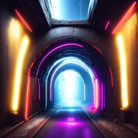 (BlackHoleGate style:1) a dark tunnel with neon lights coming out of it <lora:BlackHoleGate:1>