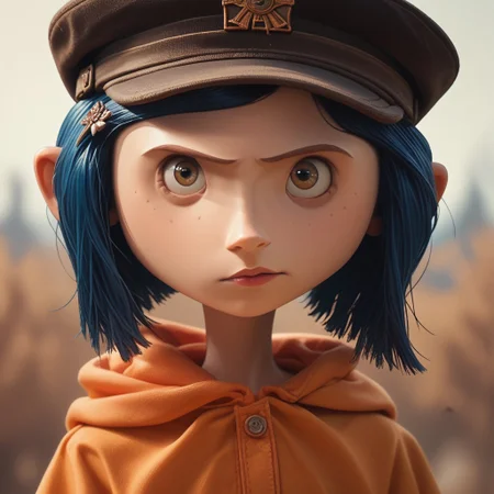 score_9, score_8_up, score_7_up, score_6_up, score_5_up, score_4_up, 1girl, CoralineClay, hat, portrait