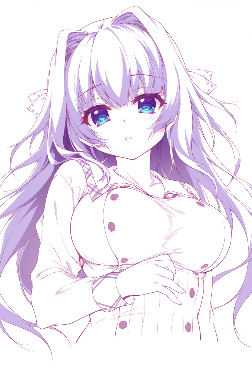 9-nine-, kousaka haruka, year 2023, year 2024, 
1girl, lineart, greyscale, spot color, upper body, colored inner hair, purple hair, 
blue eyes, hair ribbon, long hair, large breasts, best quality, amazing quality, very aesthetic, absurdres, <lora:haruka_noobxl11-v3:0.6>, <lora:ArtPainting:0.2>, <lora:nyalia:0.6>