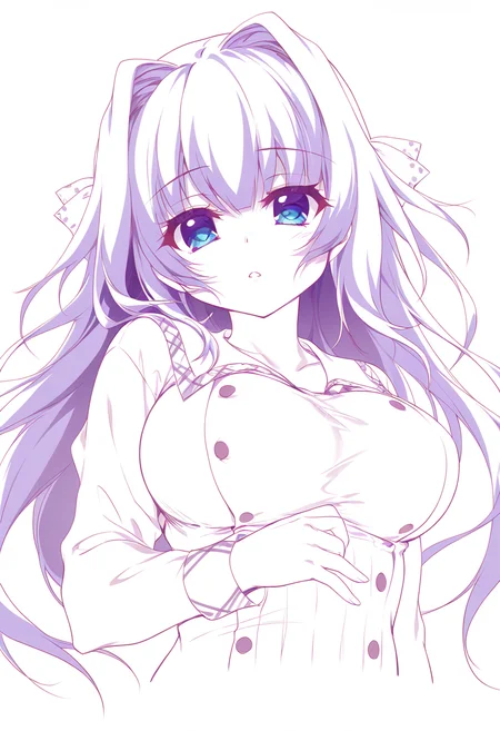 9-nine-, kousaka haruka, year 2023, year 2024,
1girl, lineart, greyscale, spot color, upper body, colored inner hair, purple hair,
blue eyes, hair ribbon, long hair, large breasts, best quality, amazing quality, very aesthetic, absurdres, <lora:haruka_noobxl11-v3:0.6>, <lora:ArtPainting:0.2>, <lora:nyalia:0.6>