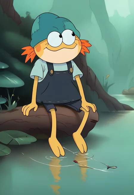 <lora:WesternCartoonClassicDisney100:0.9> , BREAK, hetero, interspecies, intricate details, high intricate details,
<lora:Felicia__Ivory_Sundew-000007:1>ivy_sundew, anthro frog, orange hair, yellow_skin, white shirt, beanie hat, lake, fishing, sitting, zPDXL3, <lora:Pony_QualityV4.0:1.12> zPDXLxxx, zPDXLrl