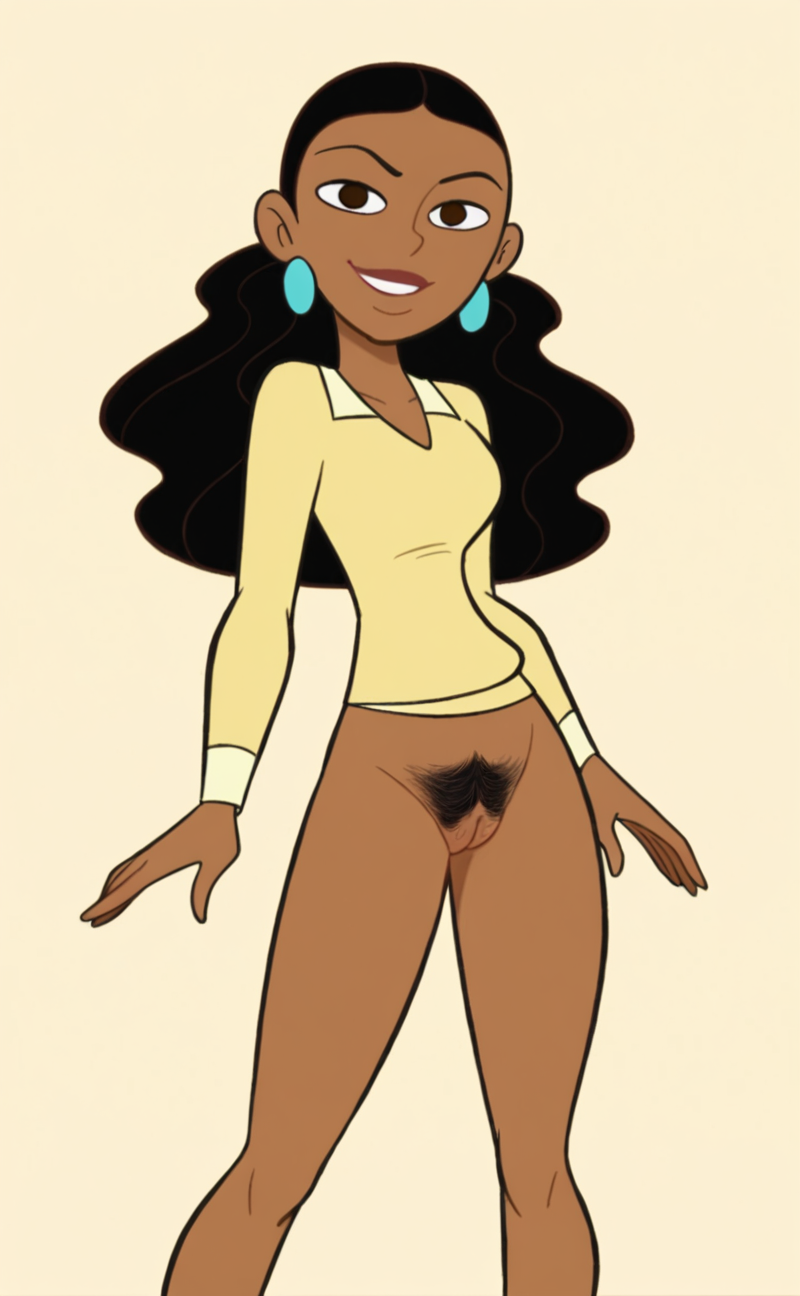 masterpiece, best quality, high quality, 1girl, KPMonique, parody, black hair,

simple white background, standing looking at viewer, smile, bottomless, hairy pussy