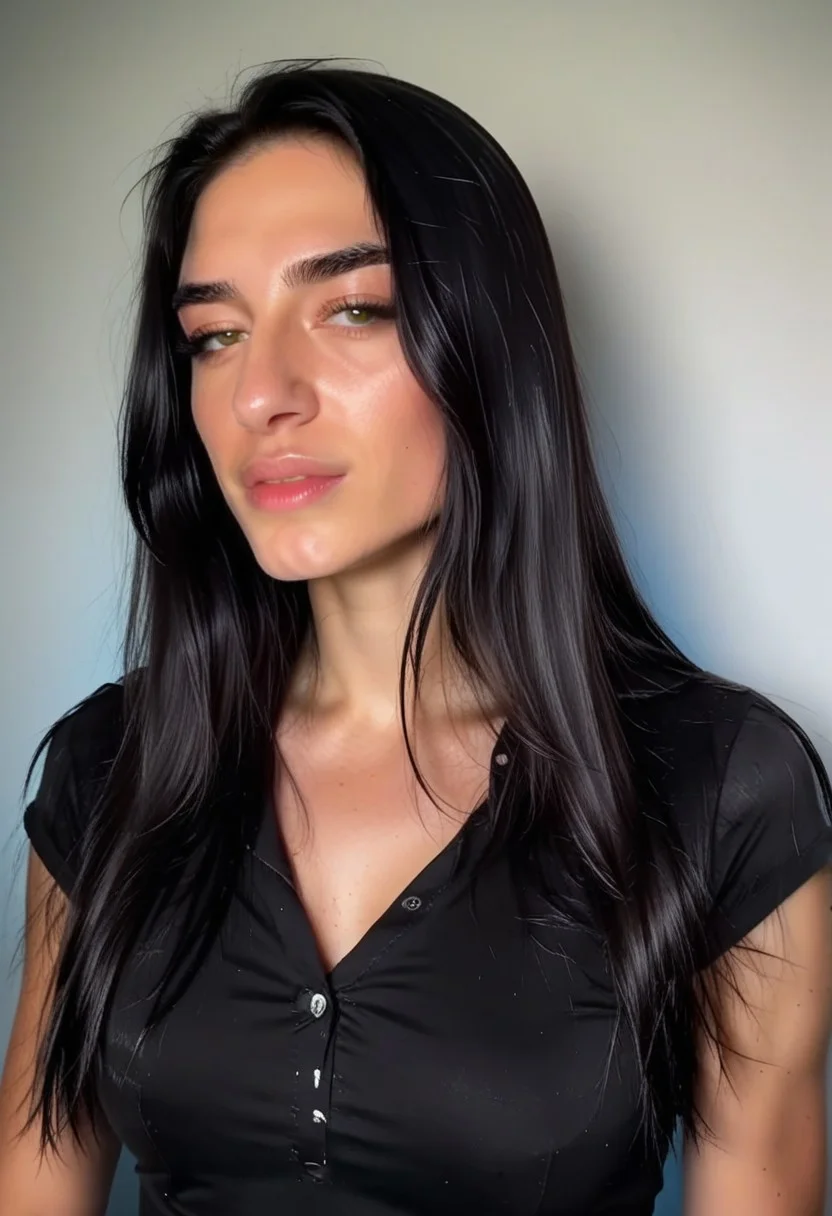 1girl, solo, black hair, long hair,
