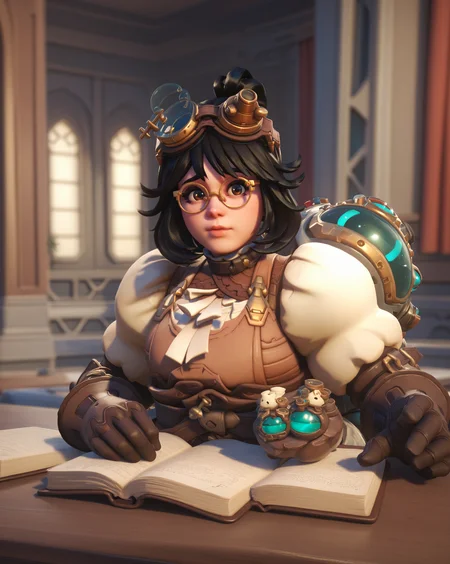 score_9, score_8_up, score_7_up, 1 girl, 2d, alchemist mei, mei (overwatch), glasses, inside a magical library <lora:Alchemist mei-000035:1>