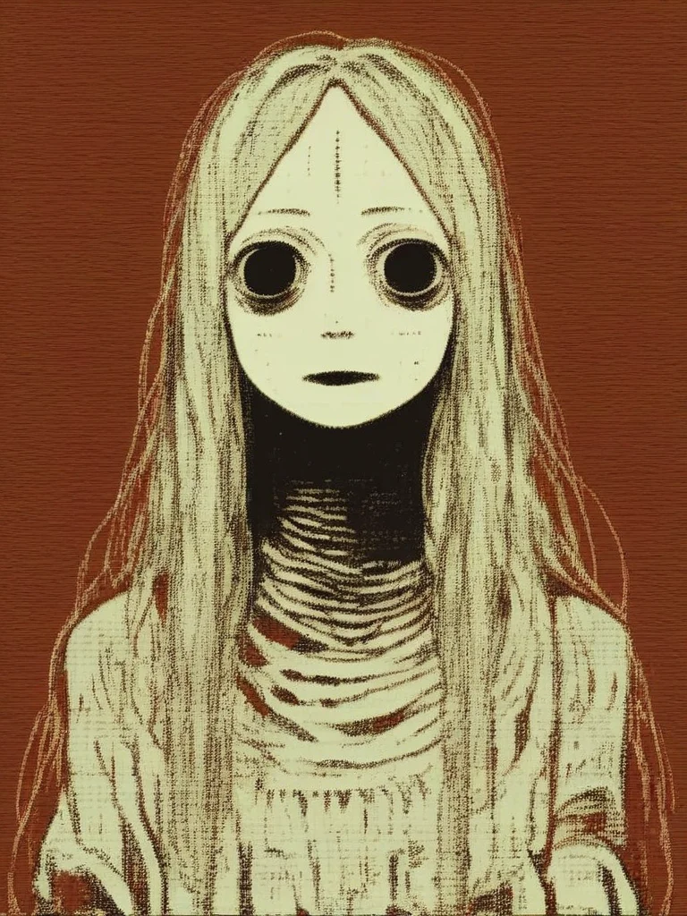 vermis style, 1girl, solo, long hair, looking at viewer, upper body, red background ,horror \(theme\), <lora:VermisStylePony:0.75>, source_anime,
score_9, score_8_up, score_7_up, score_5_up