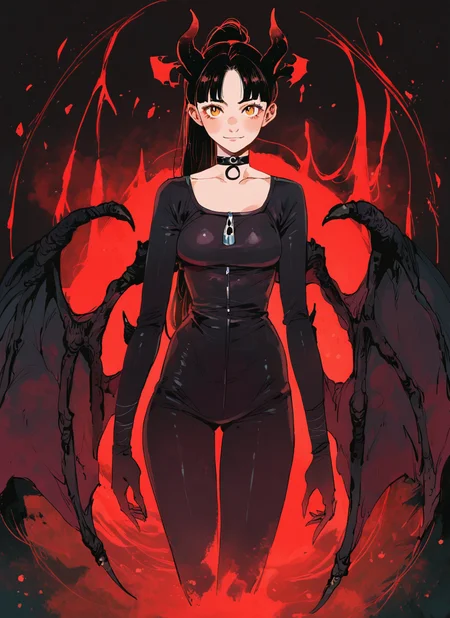 score_9, score_8_up, score_7_up, 1girl, 18 years old, (young:0.3)
succubus, small horns, (demon wings:0.9), (spandex bodysuit:0.95), (straps:0.9), chocker,
(large thighs:0.6), (round breasts:0.6), (saggy breasts:0.9),
(facing viewer:0.8), (brown eyes:0.6), (big eyes:0.2), (thick eyebrows:0.5),
(ponytail:0.9), (bangs:0.8), (blush:0.4), (light freckles:0.7),
(shadows:0.8), (realistic style:0.5), (ultra-detailed:0.8), (4RCH0N:0.3), (normal lips:0.6)
(colorful:0.3), dark theme, Studio Ghibli Dark Fairytale, glowing background, <lora:Graphic_Portrait:0.86> <lora:incase_style_v3-1_ponyxl_ilff:0.22> <lora:[Artist]_Rabbit_(wlsdnjs950)_Geekpower_[PDXL]:0.12> <lora:[GP]_Bongfill_Style_[Pony_XL]:0.22> <lora:oppai_v0.1-pony:0.32> <lora:Porforever_4RCH0N:0.12> <lora:Dark_Ghibli:0.4> <lora:gr33kd0ll:0.0>