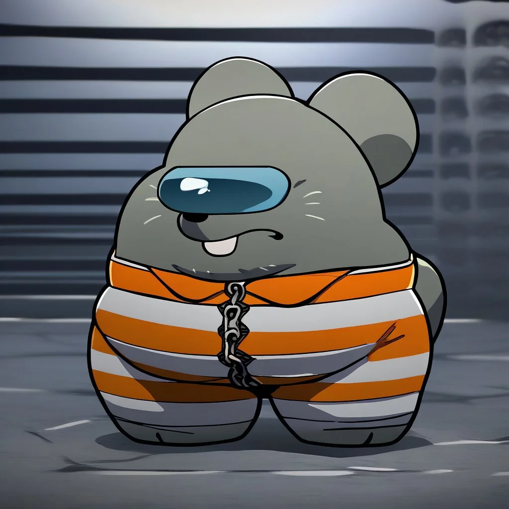 crewmate (among us), spacesuit, no humans, space helmet, full body, solo
,score_9, score_8_up, score_8, furry, Frankie, rat, cartoon style, 2d, overweight male, big belly, thick thighs, wide hips, solo, prison jumpsuit, prison uniform, bubble butt, handcuffed, prison