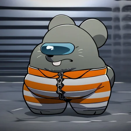 crewmate (among us), spacesuit, no humans, space helmet, full body, solo
,score_9, score_8_up, score_8, furry, Frankie, rat, cartoon style, 2d, overweight male, big belly, thick thighs, wide hips, solo, prison jumpsuit, prison uniform, bubble butt, handcuffed, prison