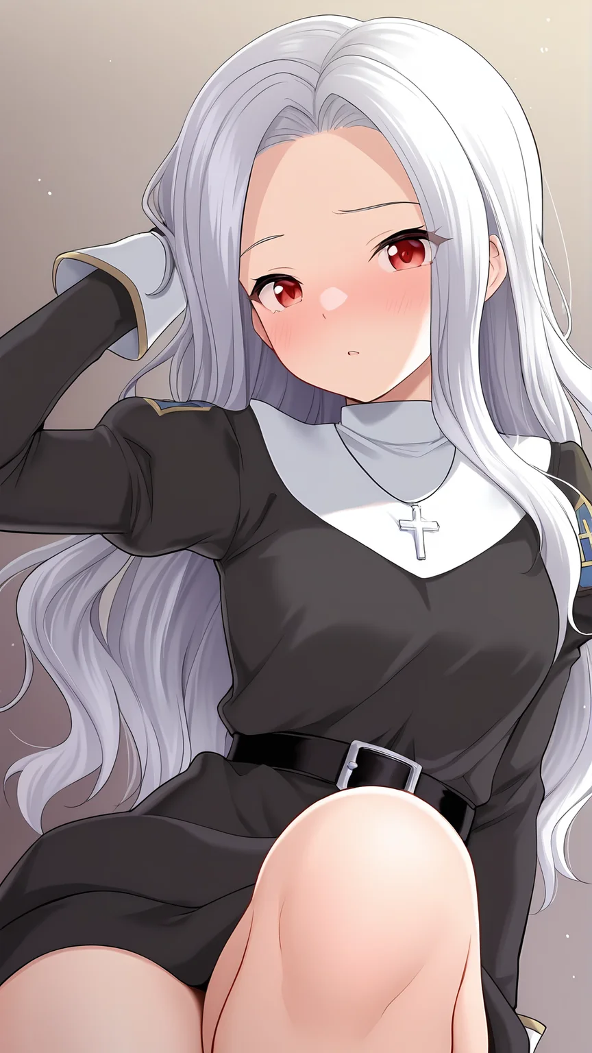 amazing quality,absurdres,best quality,masterpiece,highres,newest,detailed,detailed body,detailed face,masterpiece,best quality,solo,
ekateriina,1girl,red eyes,white hair,long hair,black dress,long sleeves,<lora:ã¨ã«ããªã¼ã:0.8>,