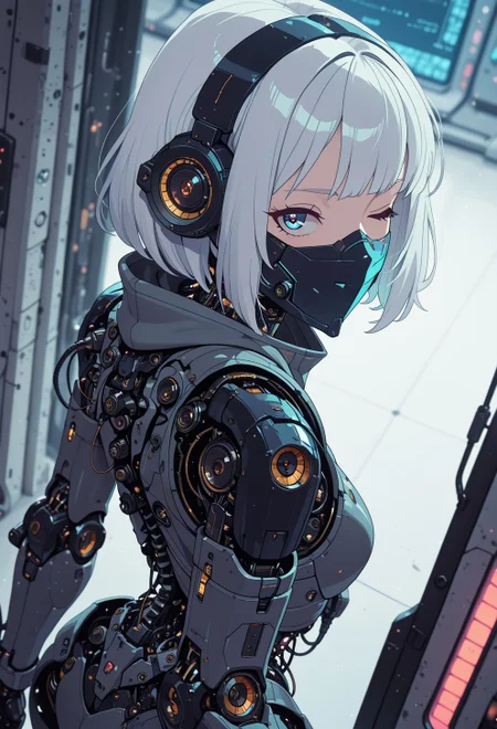 <lora:ck-nc-cyberpunk-IL-000011:0.60>,  masterpiece, best quality, good quality, very aesthetic, absurdres, newest, 8K, depth of field, focused subject, dynamic angle, side view, from above, action shot, wabi sabi android woman, gazing at the viewer, clean visible face, clean white rectangular ceramic material and mechanical parts, their face mask is open, one eye has mechanical enhancements, servos, wires, exposed circuits, skin, (futuristic fractal shaped artemis station in background, window view), Sci-fi anime movie (style by George Shaw),shallow depth of field, vignette, (Fujicolor Superia X-TRA 400) , (bioluminecent glow:0.8),
in the style of cknc,
<lora:MoriiMee_Gothic_Niji_Style_Illustrious_r1:0.5>
<lora:ck-neon-retrowave-IL:0.85>
<lora:ck-shadow-circuit-IL:0.35>