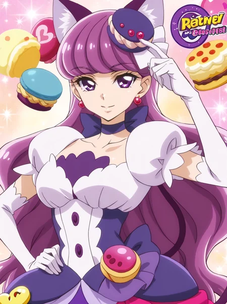 detailed background, shiny skin, posing,
<lora:curemacaron.pony:1>,
curemacaron,
large breasts,