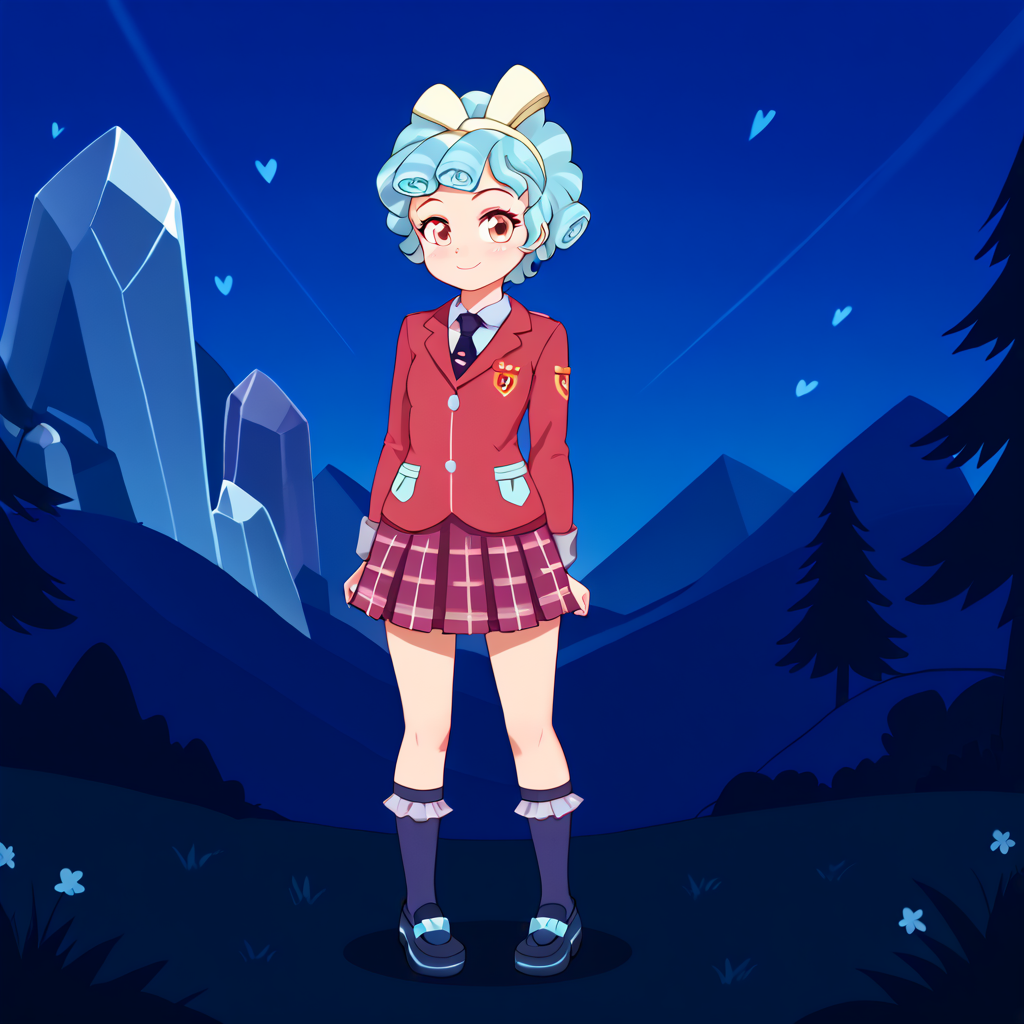 detailed background, outdoors,  <lora:EUF-Dreamer_style:1> euf-dreamer style, Cozy Glow, full body, human, 'no tail', 1girl, solo, female child, Crystal prep skirt uniform,