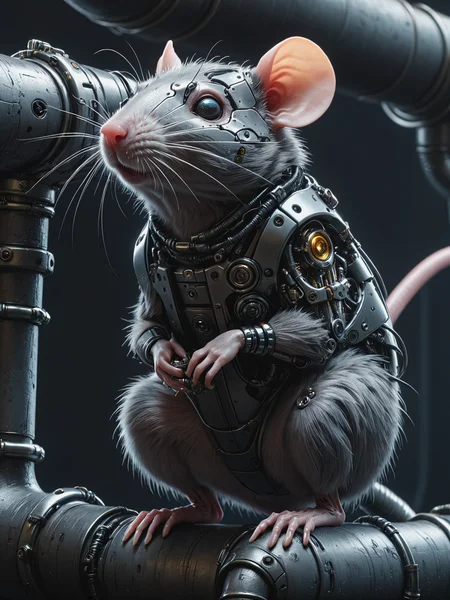 cyberanimals rat on a pipe , cyberpunk <lora:Neon_Cyberpunk_SDXL_Cyberanimals:0.6>, (masterpiece:1.2), best quality, (hyperdetailed, highest detailed:1.2), high resolution textures