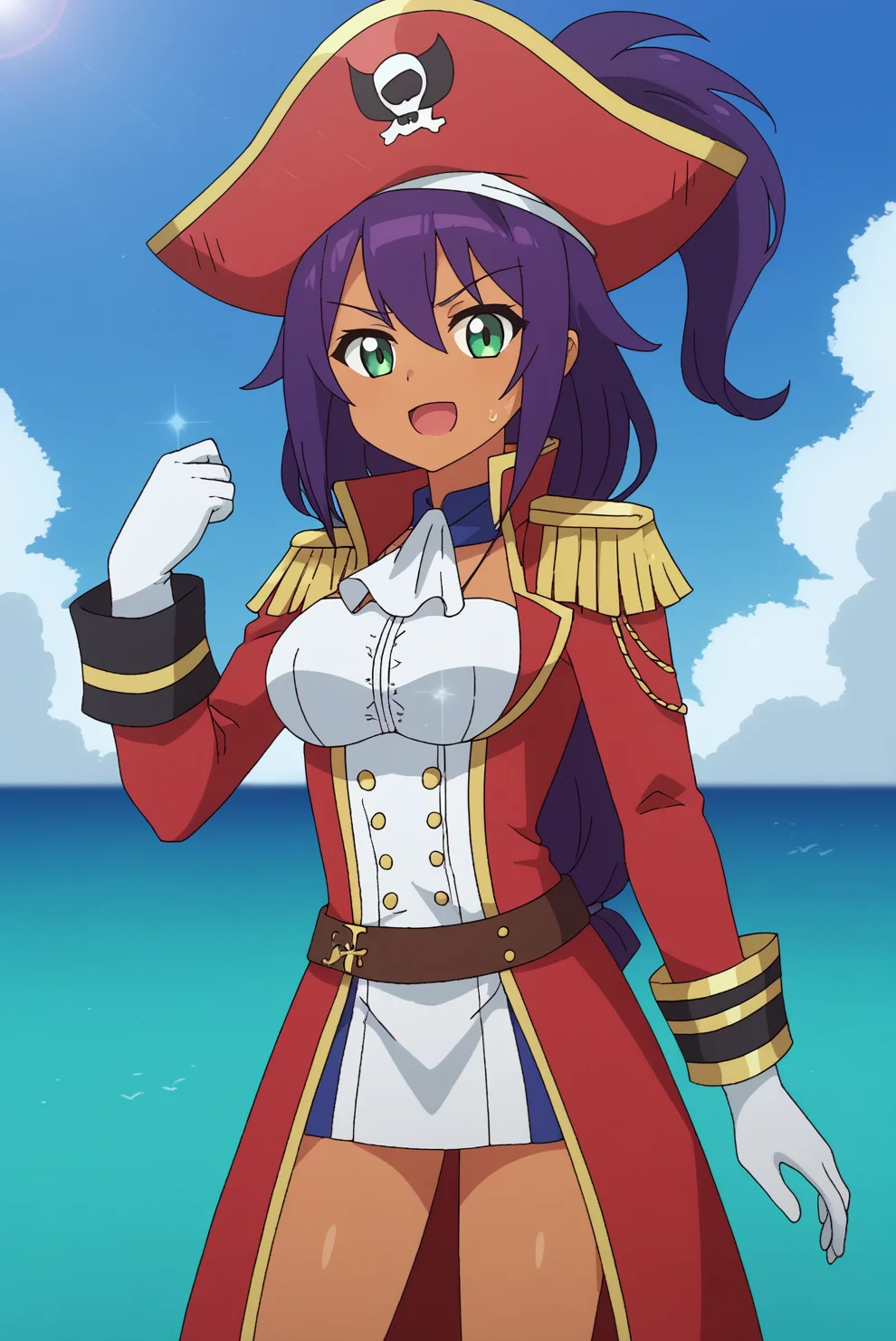 Jahy, adult, solo, epaulettes, pirate hat, white gloves <lora:Jahy-sama_wa_Kujikenai-Jahy-PDXL:0.8>