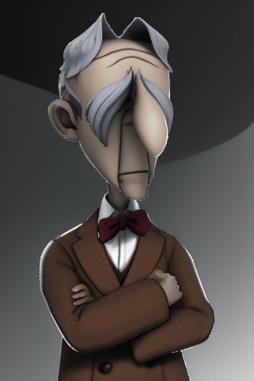 Tall, High quality, nonblurry, female focus, Ultra HD, HDR, 4K, hyperdetailed, smooth lighting, solo, (fully clothed, masterpiece, epic lighting, good shading, studio quality), (Professor Pickles, white hair, big nose, brown coat, brown suit, (, epic lighting, ), ((, best_quality, perfect, cinematic lighting, highest quality, intricate details, hdr, cinematic, intense,