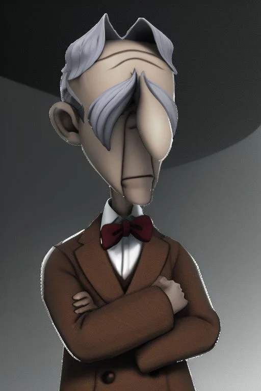 Tall, High quality, nonblurry, female focus, Ultra HD, HDR, 4K, hyperdetailed, smooth lighting, solo, (fully clothed, masterpiece, epic lighting, good shading, studio quality), (Professor Pickles, white hair, big nose, brown coat, brown suit, (, epic lighting, ), ((, best_quality, perfect, cinematic lighting, highest quality, intricate details, hdr, cinematic, intense,