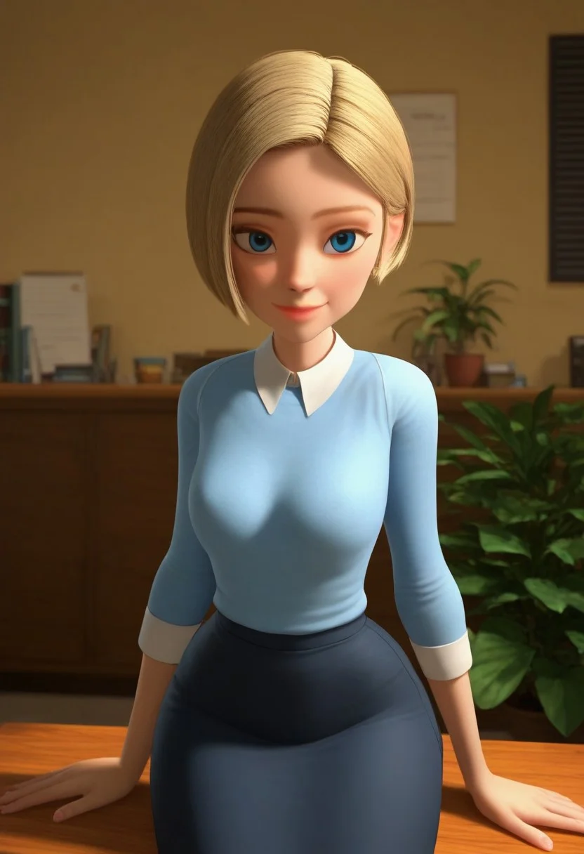 score_9,score_8_up,score_7_up, score_6_up, Score_5_up, Expressiveh, perfect eyes, (detailed face and eyes:1), source_cartoon, looking at viewer, perfect teeths, 1girl, solo, medium Breasts, wide areola, Colored, Venus body, motion blur, social smile, tall stature, thick thighs, narrow waist, big ass, huge ass, (fists on hips), standing, perfect eyes, head on, front pose, full body, sunny day
BREAK: in a office
BREAK
1girl, Solo, Lucy_HI, light skin, blue eyes, light blonde eyebrows, light blonde hair, short straight hair, pink lips, long-sleeved pastel blue sweater, tight black skirt, long white socks, flat black shoes, perfect smile,