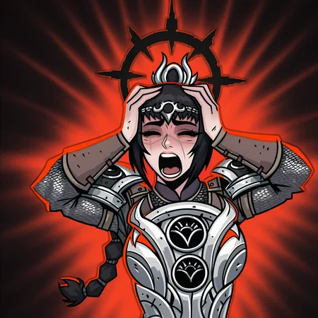 masterpiece, best quality, very aesthetic, absurdres BREAK
1girl, solo, shadowheart, black hair, braided ponytail, scar on face, circlet, armor, large breasts,
affliction, black halo, hands on own head, closed eyes, pain, open mouth,
upper body, solo, red background, black background <lora:AfflictionIllustriousXL_byKonan:1> <lora:ShadowHeartIllustrious_byKonan:0.8>