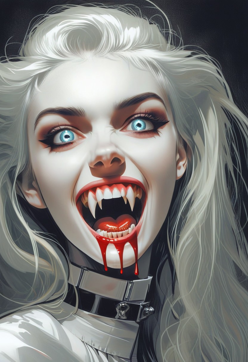 Perfect Fangs, sharp teeth, 1girl, smile, long tongue, forked tongue,