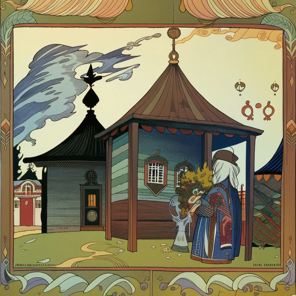 <lora:ivan-bilibin_pony_v1:1> ' asuka ' by bilibin ivan in 1911,design \(genre\),art nouveau \(modern\) \(style\), old Houses, score_9, score_6_up, score_7_up